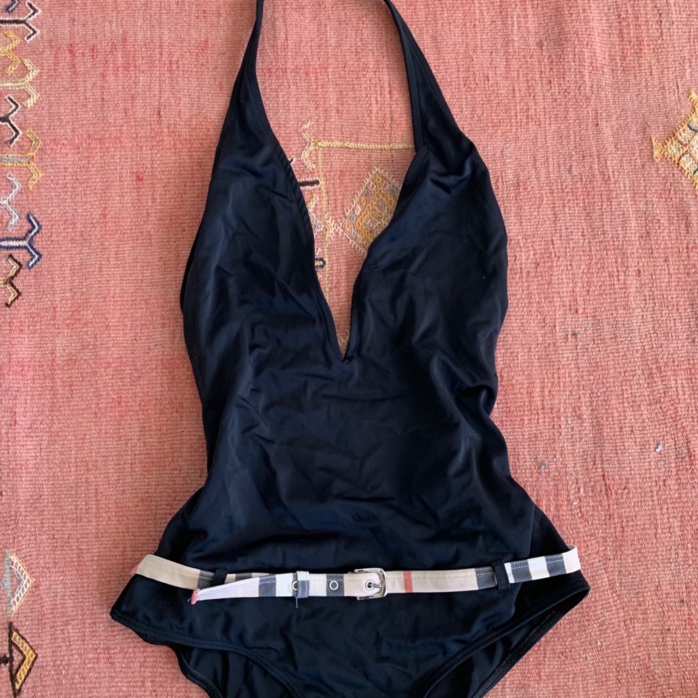 Burberry black plunge belted swimsuit M
